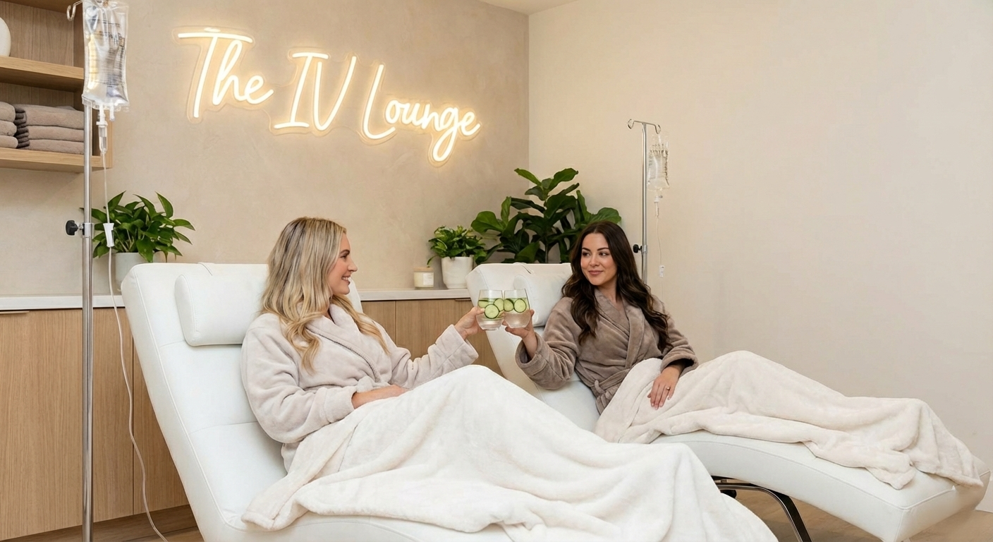 Clients enjoying the IV lounge at Glamore Beauty Bar Skin + Laser Clinic