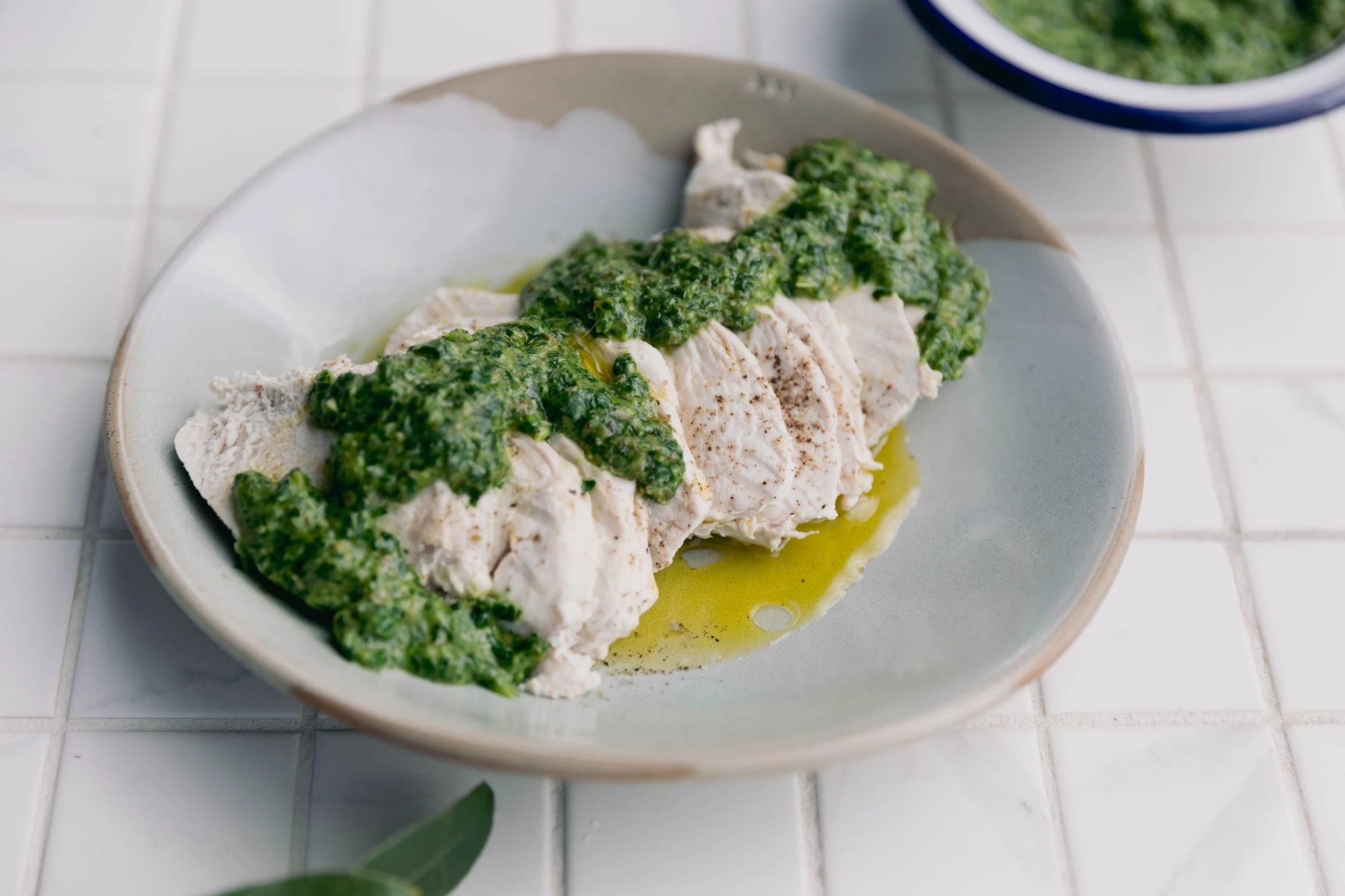 Poached chicken in Salsa verde