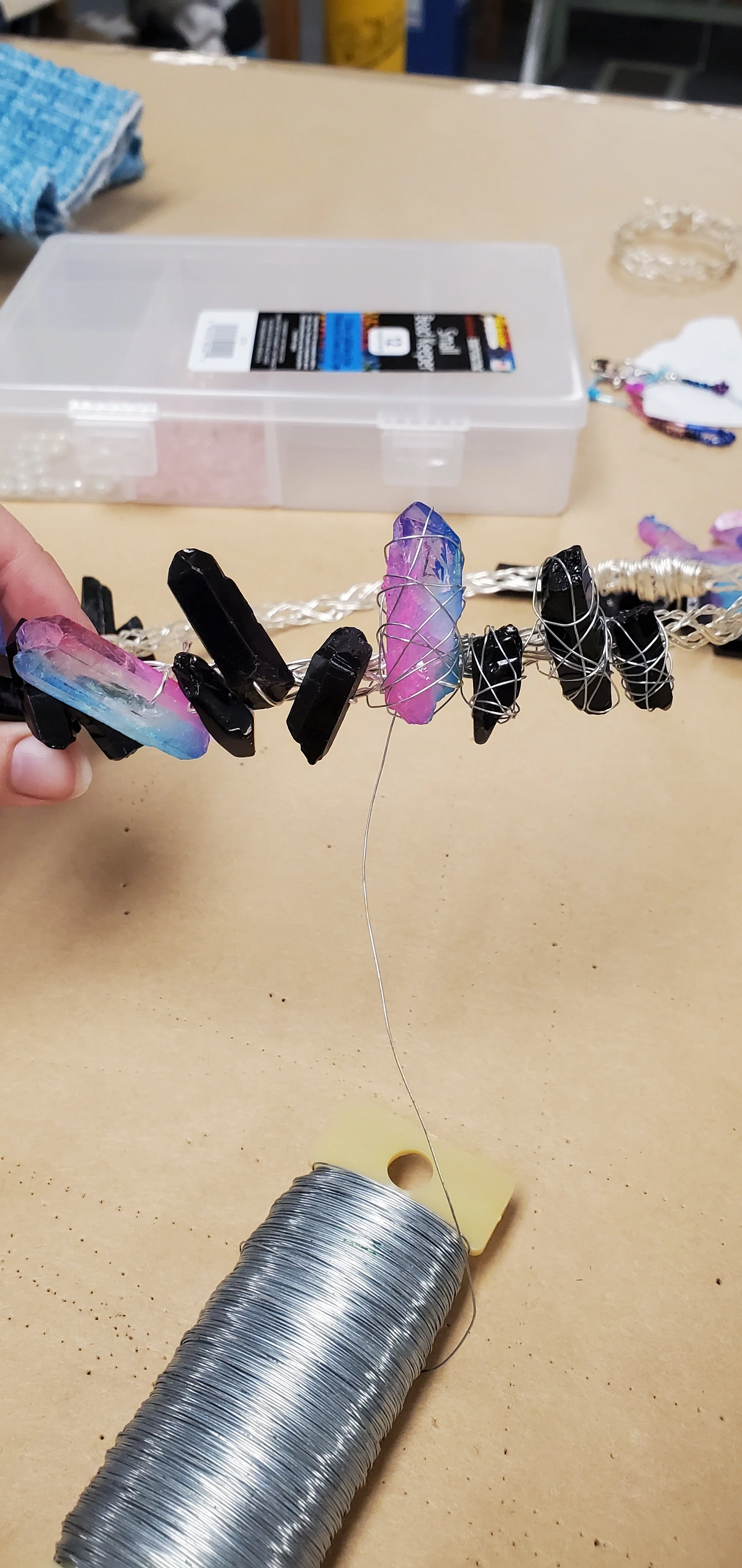 Adding more wire wrapping around the crystals