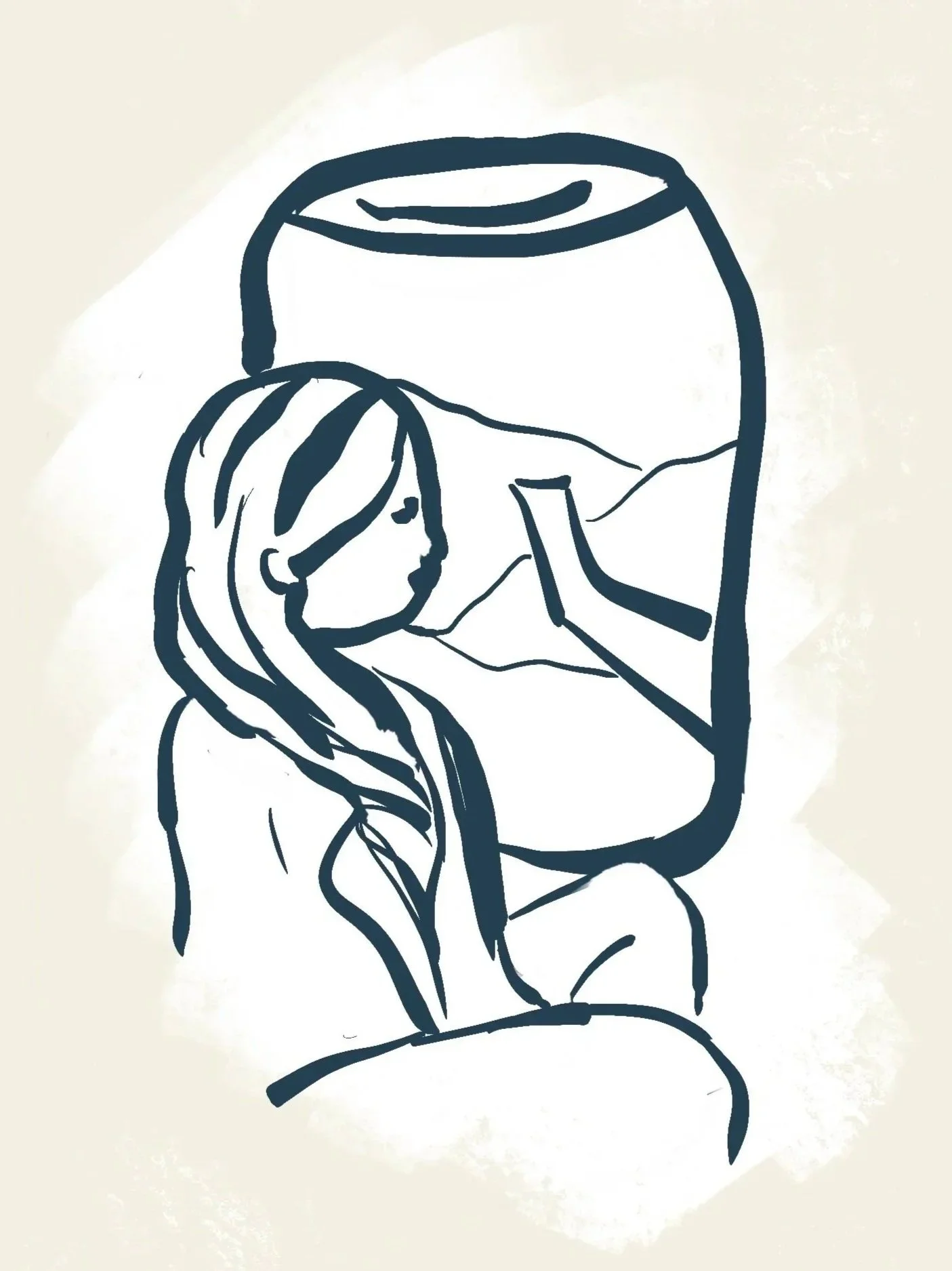 Illustration of a girl looking out an airplane window while flying