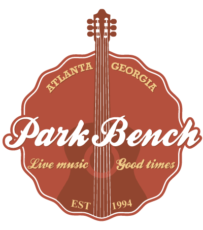 Logo for Park Bench, a live music venue established in 1994 in Atlanta, Georgia, featuring a guitar illustration and text about good times.