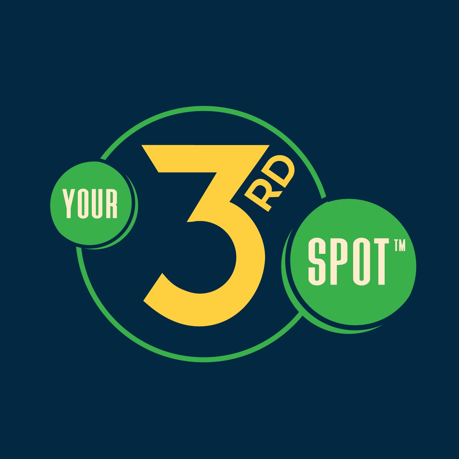 Graphic design featuring a large yellow number 3 with the words PRO written vertically inside it. Two green circles with white text, one reading "YOUR" on the left, and the other reading "SPOT" on the right, with a small trademark symbol. The design is on a dark blue background.