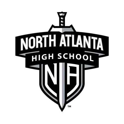 Logo for North Atlanta High School featuring a sword and a shield design.