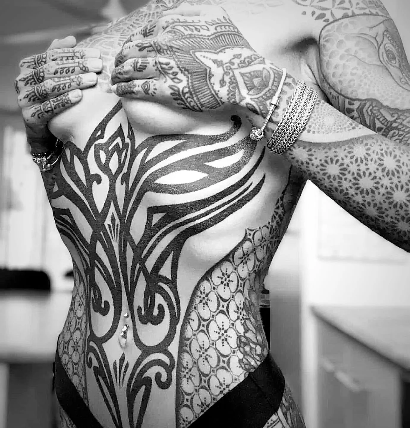 Work in progress on lovely @holly_zaraa 
More patternwork to come :)