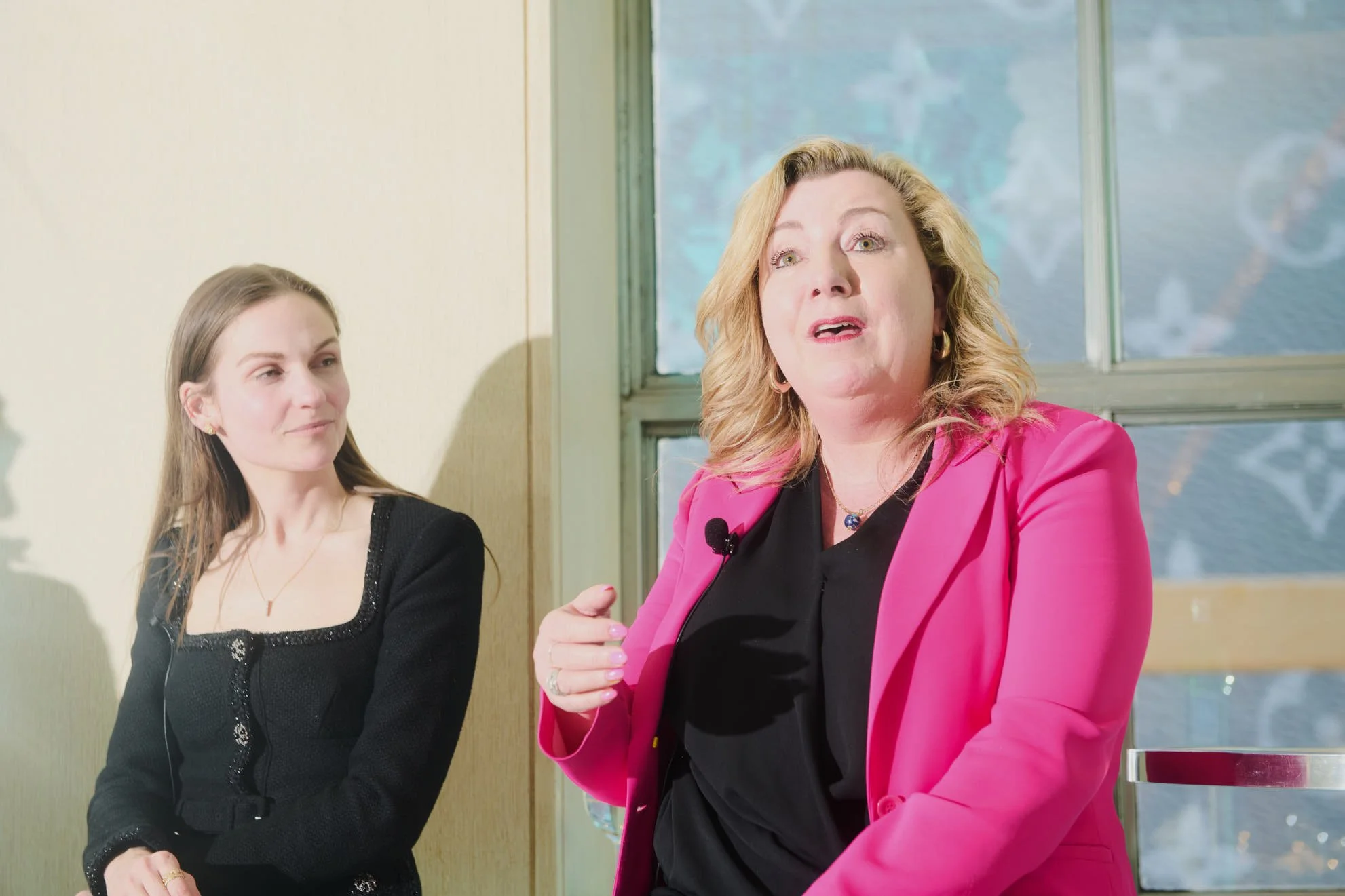 Woman speaking in a panel for The Venetian at Tiffany's