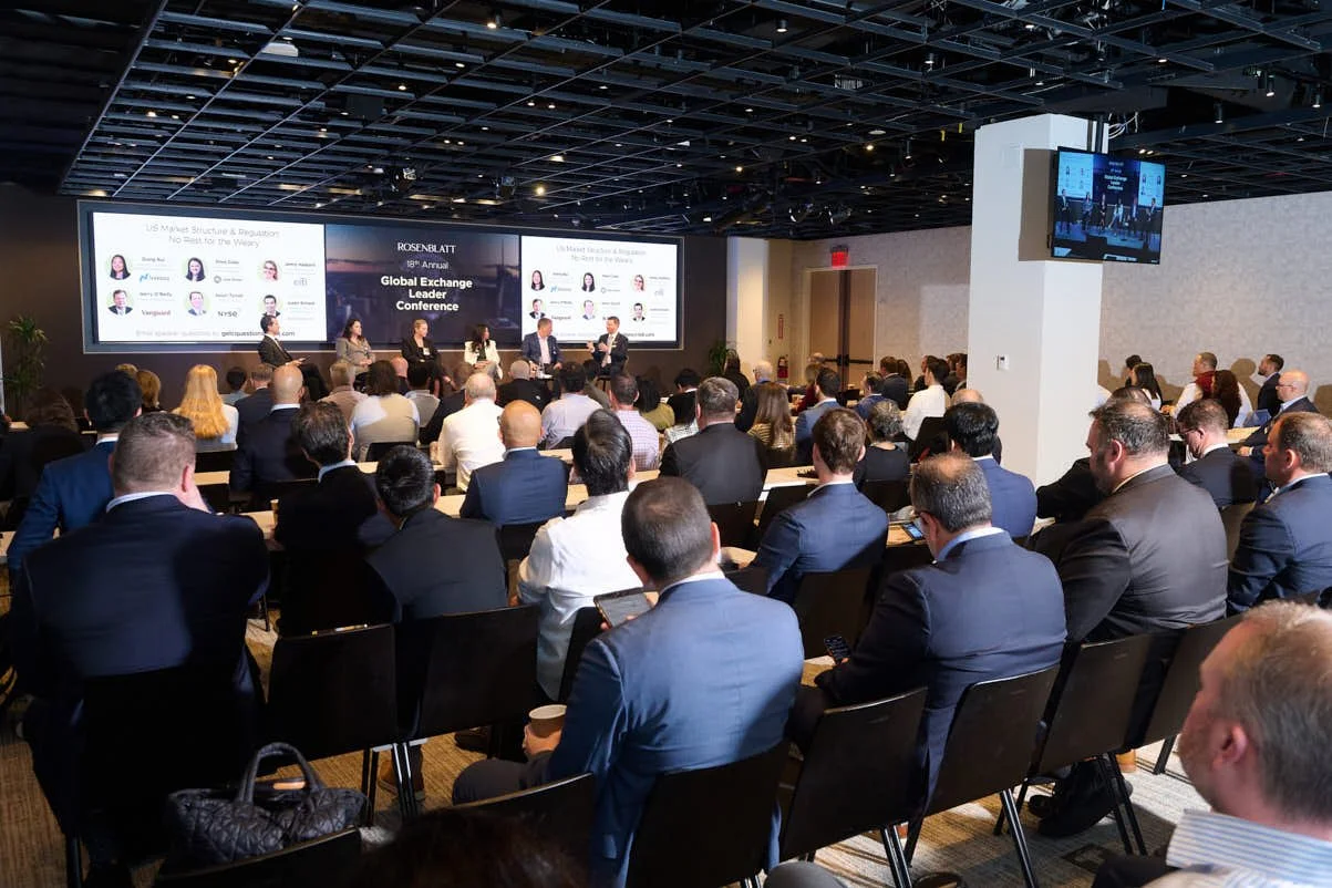 A full capacity crowd shot at the Global Exchange Leaders Conference for Rosenblatt Securities