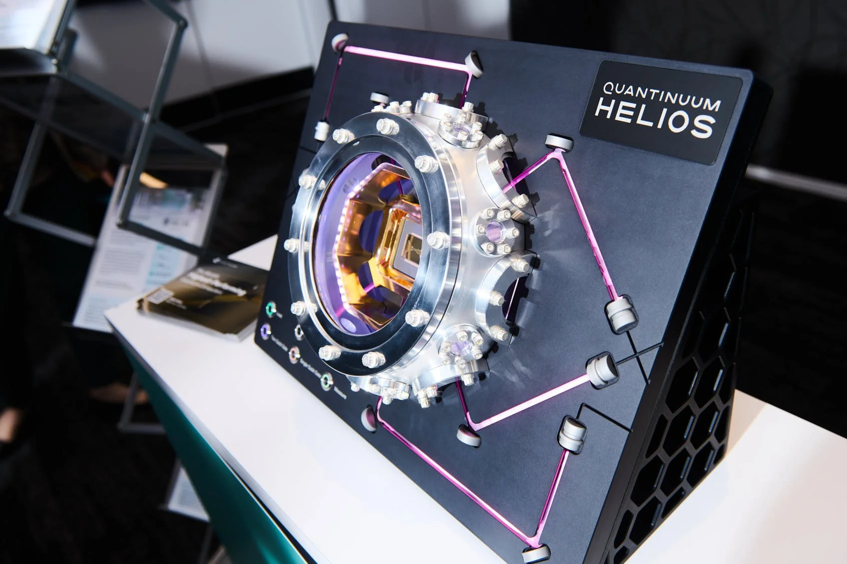 Photograph of the quantinuum helios chipset in it's enclosure 