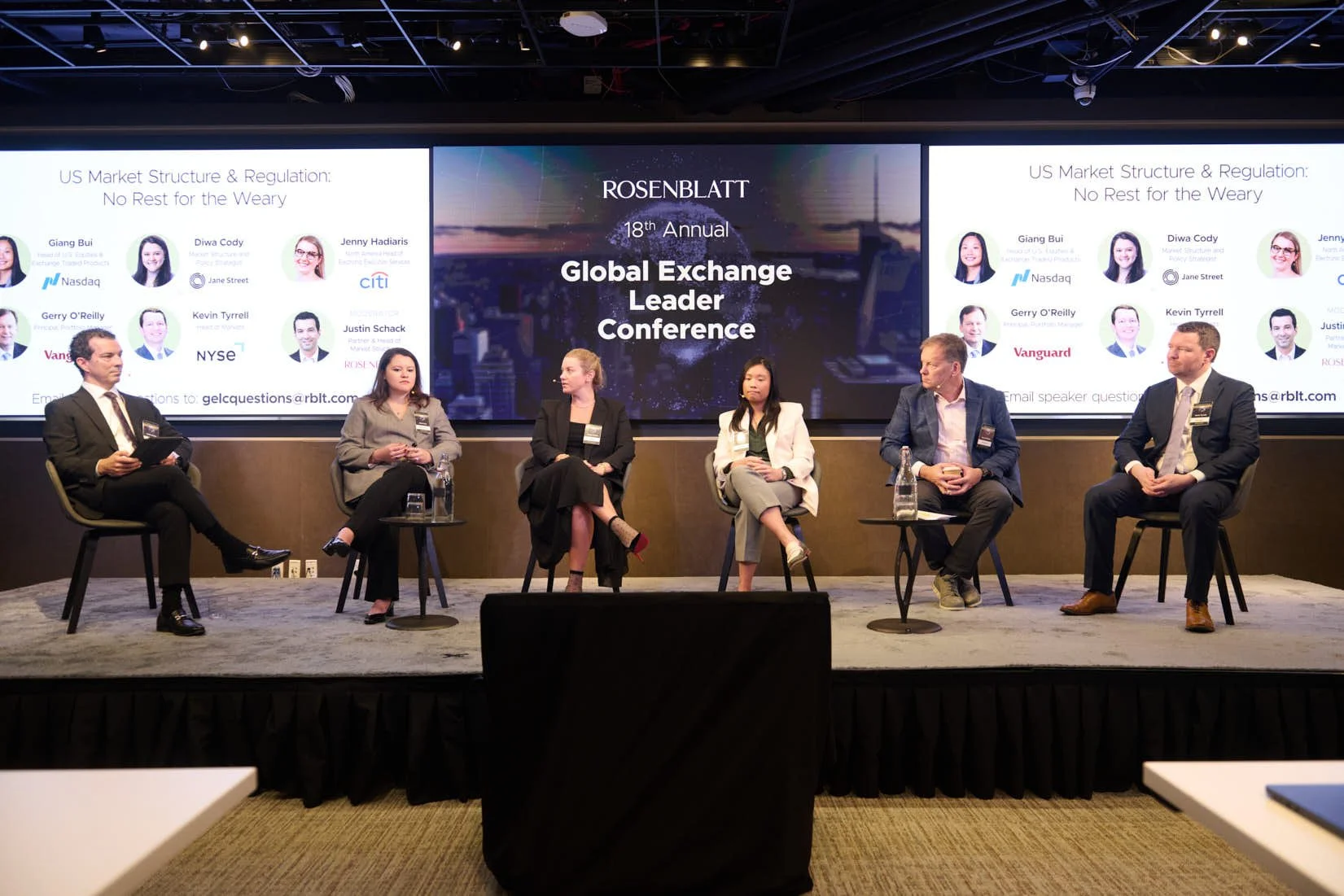 A panel onstage for Rosenblatt Securities at their Global Exchange Leader Conference