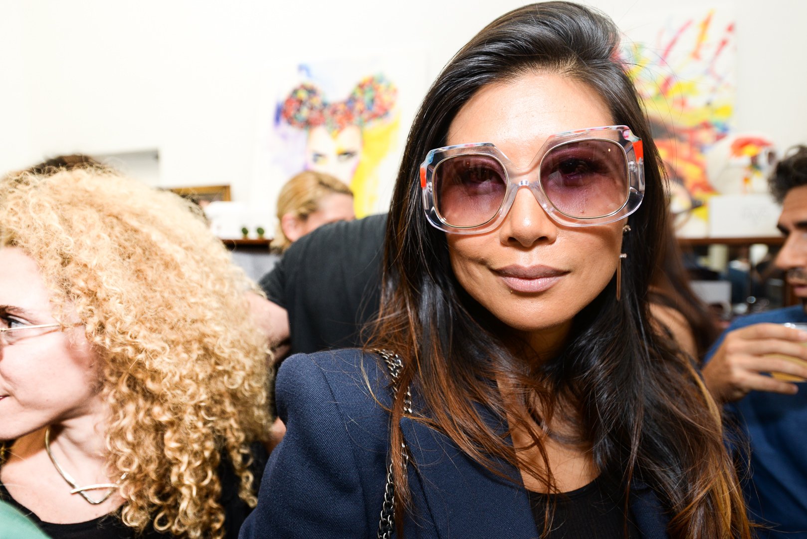 Woman in glasses at a party