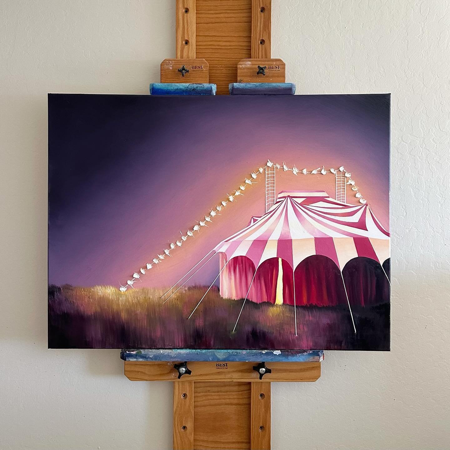 A slightly different kind of painting. Inspired by the @flynncreekcircus in Sausalito last year 🤸&zwj;♀️ 
.
.
.
#sausalitoart #painting #oilpaint #artwork
