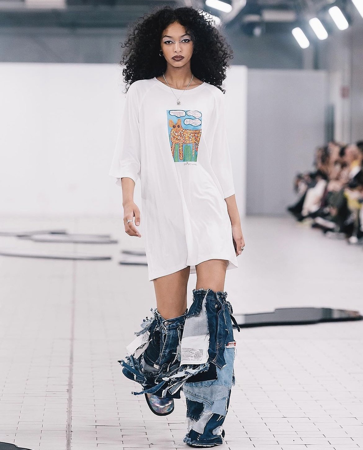 Look 2 of the legwarmers made for 2023 M/FW Underground Runway x Collarts