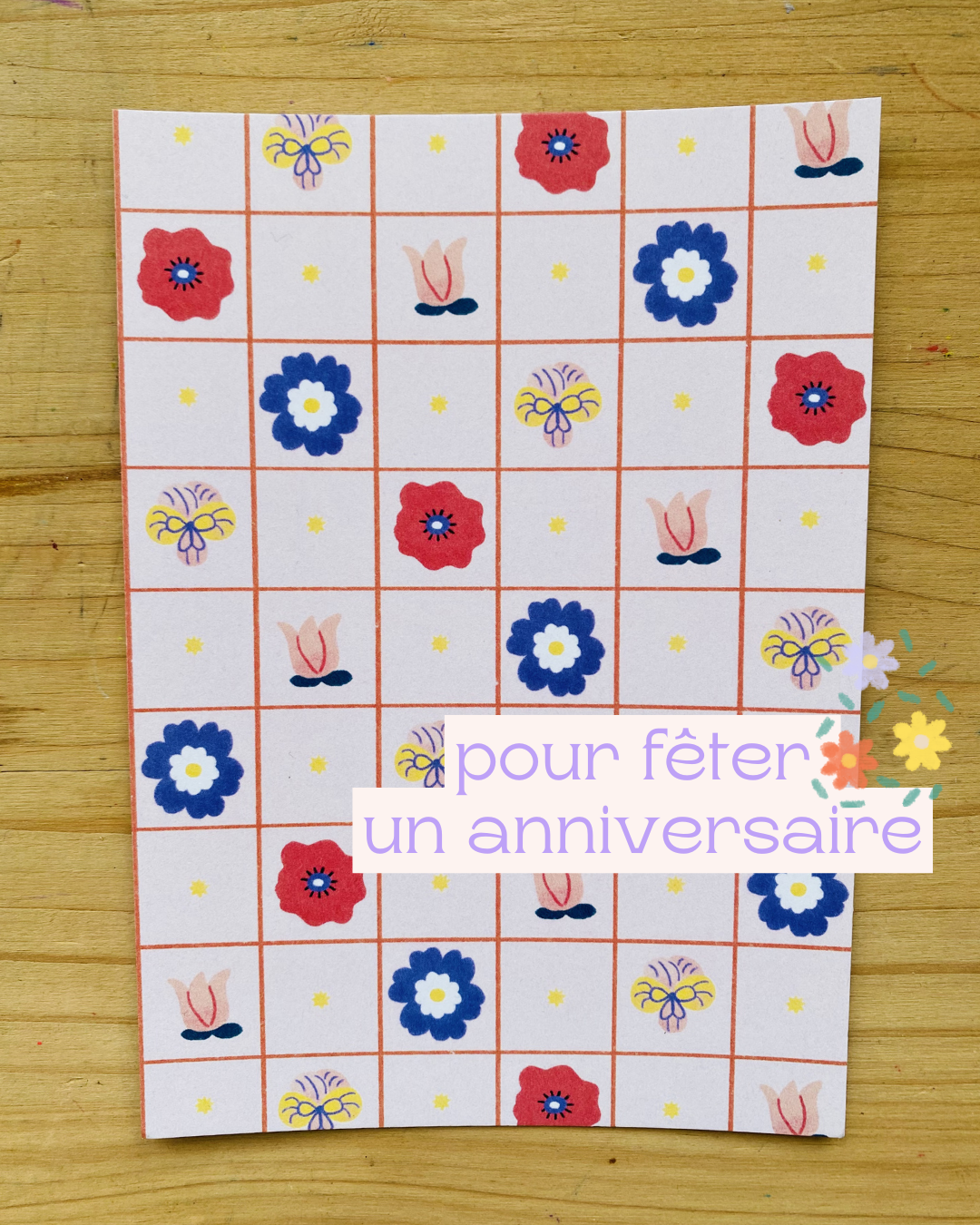 Carte fleurs damier
