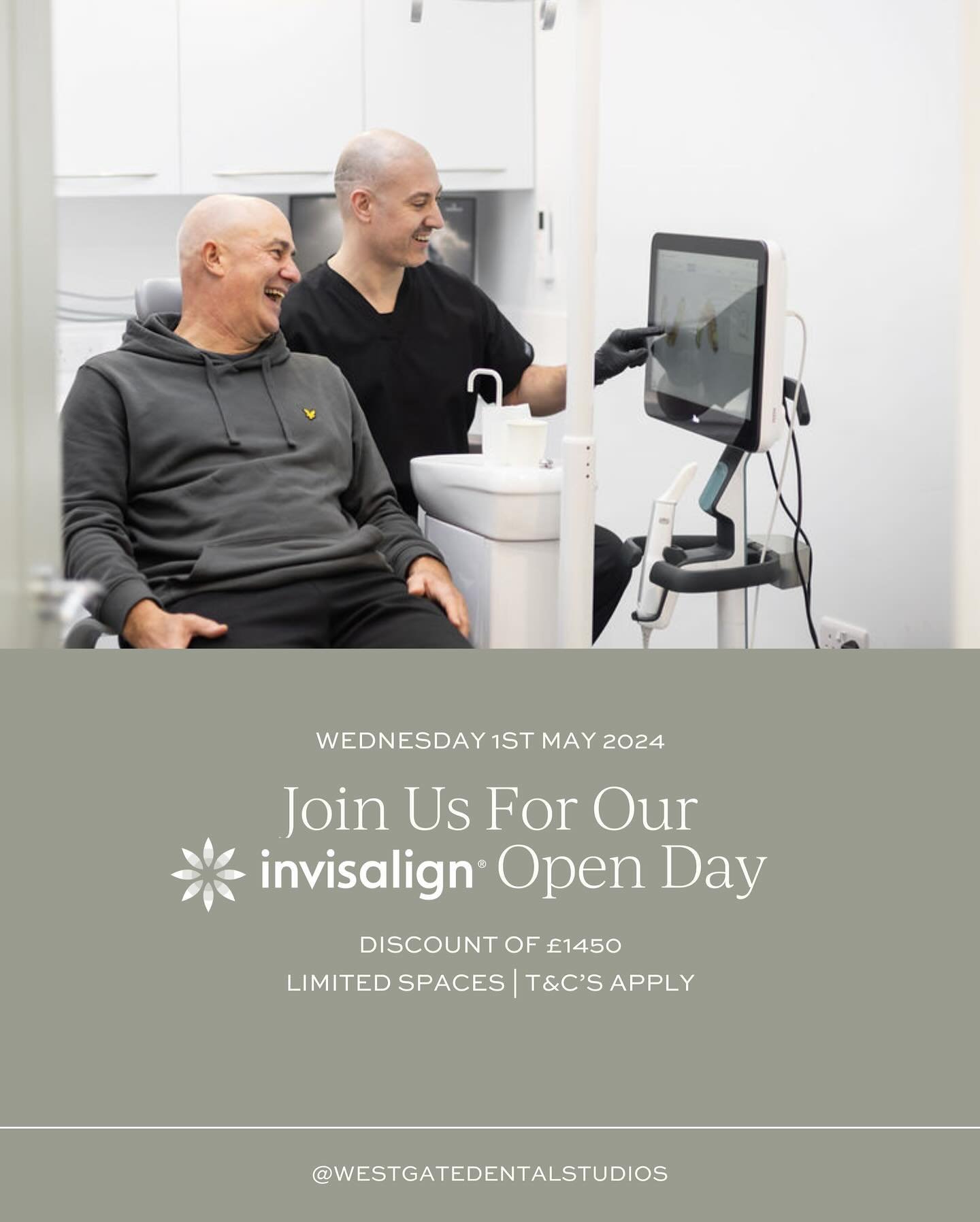 🎉 We are hosting an exclusive Invisalign&reg; Open Day where we are giving away &pound;1450 in discounts! 

💎 Join us on 1st May for an Invisalign&reg; consultation and smile simulation to see what your dream smile could look like 🤩

A discount of