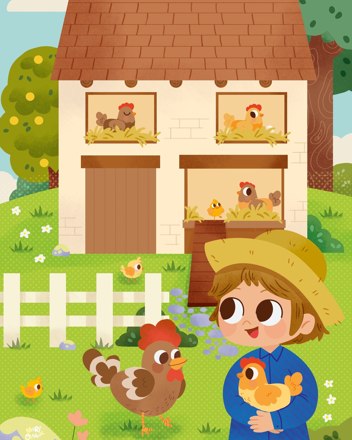 Let's add a touch of cuteness to your Friday with this adorable farm scene! 🐔 
.
.
.
#kidlitart #kidlitillustration #kidliartpostcard #childrenillustration #childrensbooksillustration #boardbooks #activitybooks #puzzles