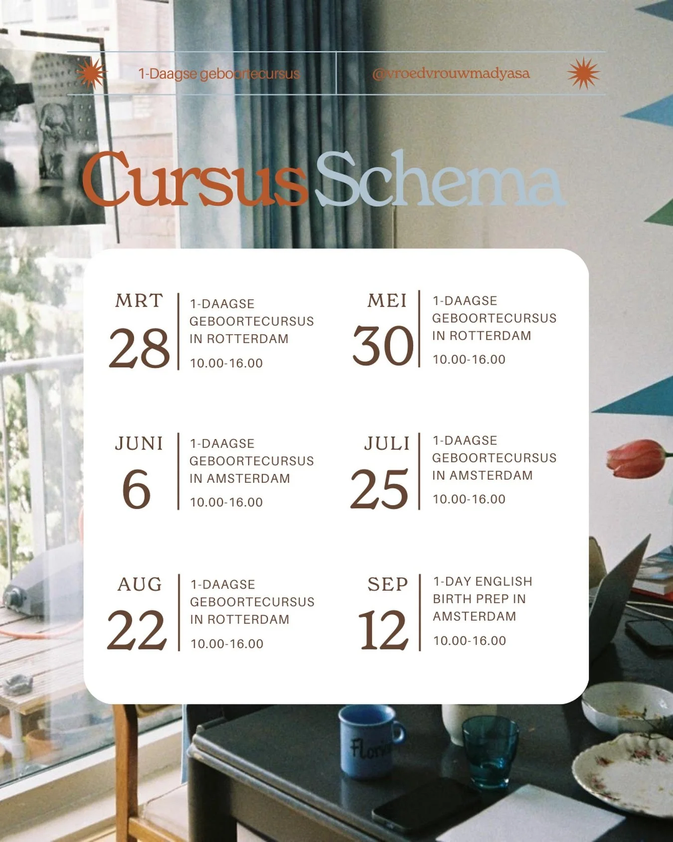 weer tijd voor een nieuw cursusoverzicht 🌞 en wie spot de verassing? toch nog een engelse cursus gepland voor na de zomer! en er is nog plek voor de cursus in rotterdam volgende week, wie sluit er last minute aan?