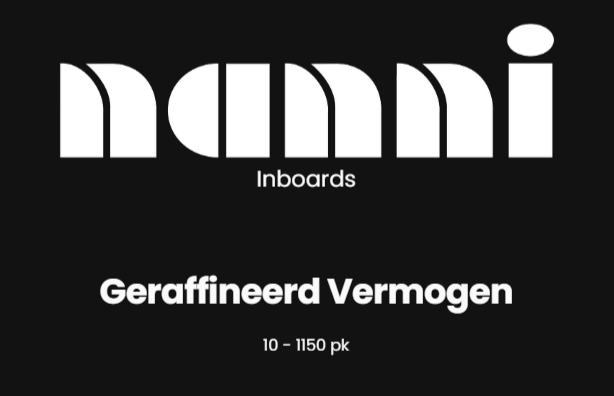 Logo van Nanni Inboards met de tekst 'Geraffineerd Vermogen' en '10 - 1150 pk' op een zwarte achtergrond.