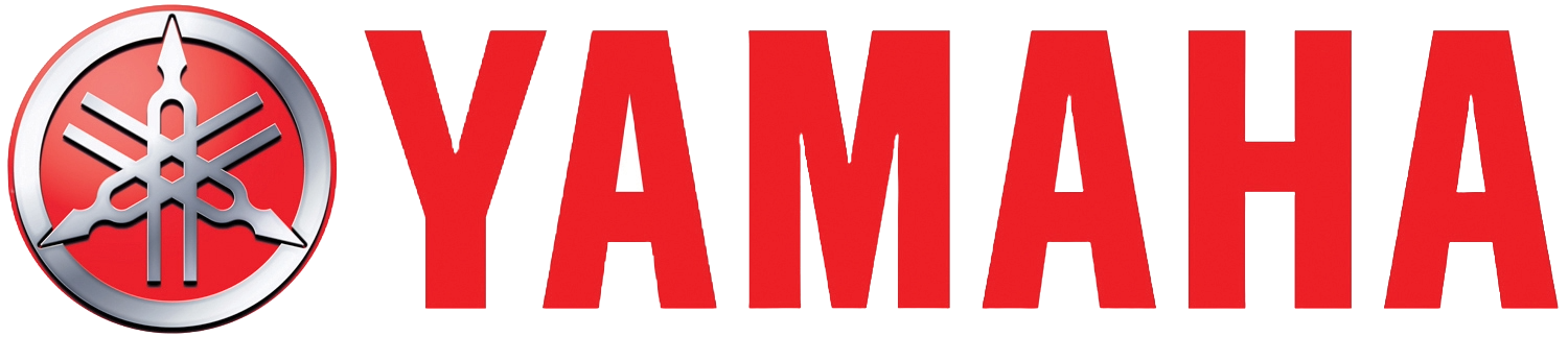 Yamaha logo met tekst in rood en zwart.