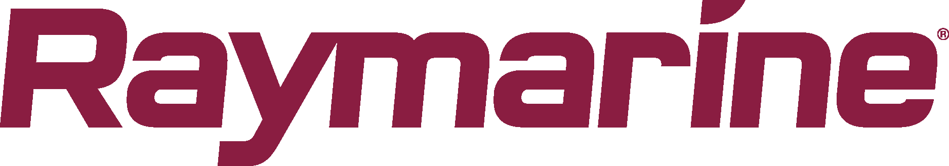 Logo van Raymarine met de naam in donkerrood op een witte achtergrond.