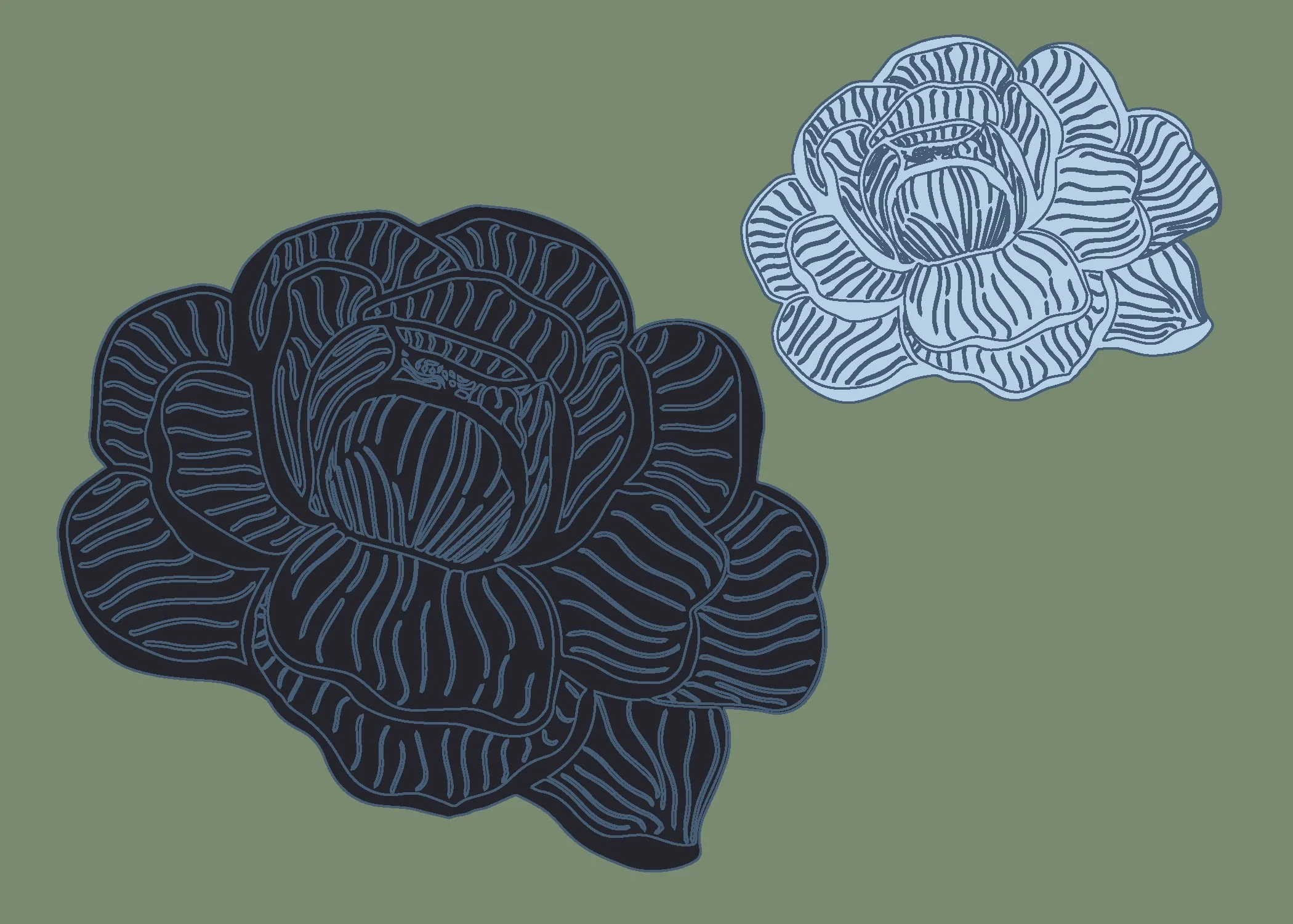 The Vector Flowers in two shades and sizes on the same green background as the other images.