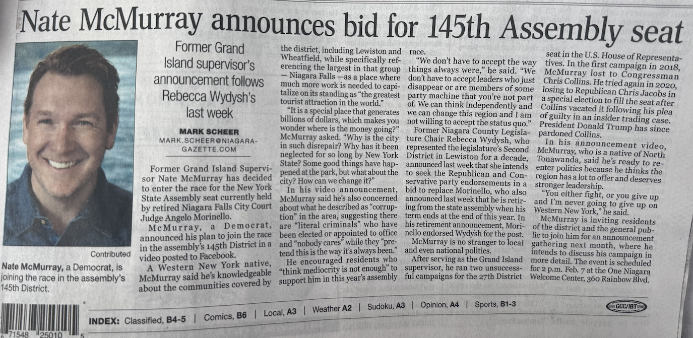 After This Week’s Niagara Gazette Article — Let’s Talk in Person