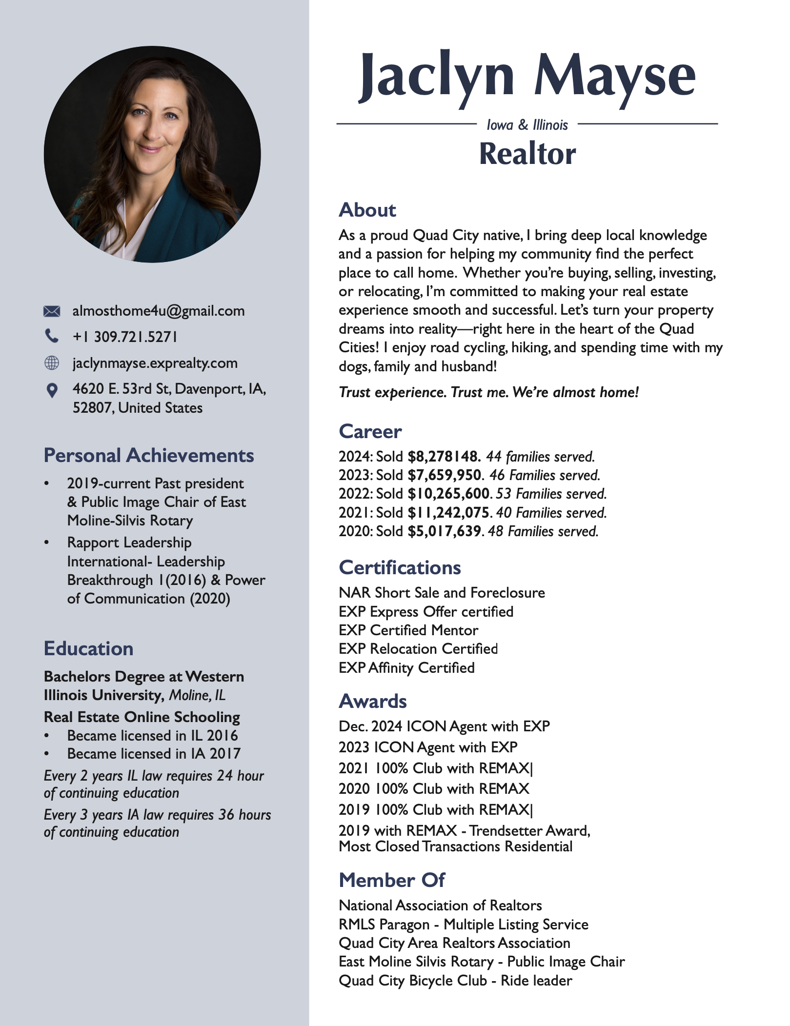 Realtor Resume, Adobe InDesign, 2024