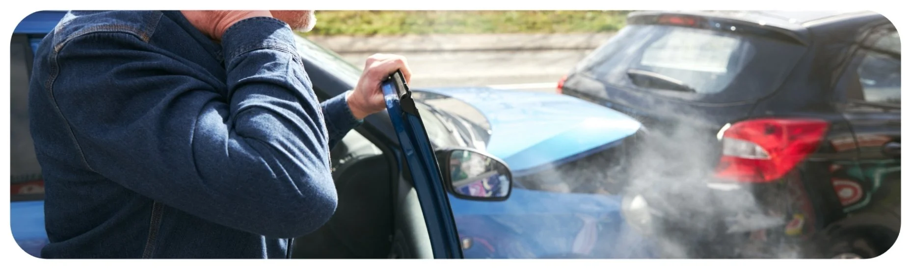 Man injured in an Iowa rear-end collision exiting his vehicle after being struck from behind.