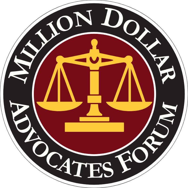 Million Dollar Advocates Forum badge recognizing high-value verdicts and settlements.