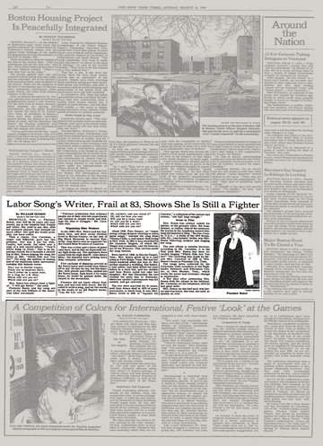 NYT Archive: LABOR SONG'S WRITER, FRAIL AT 83, SHOWS SHE IS STILL A FIGHTER