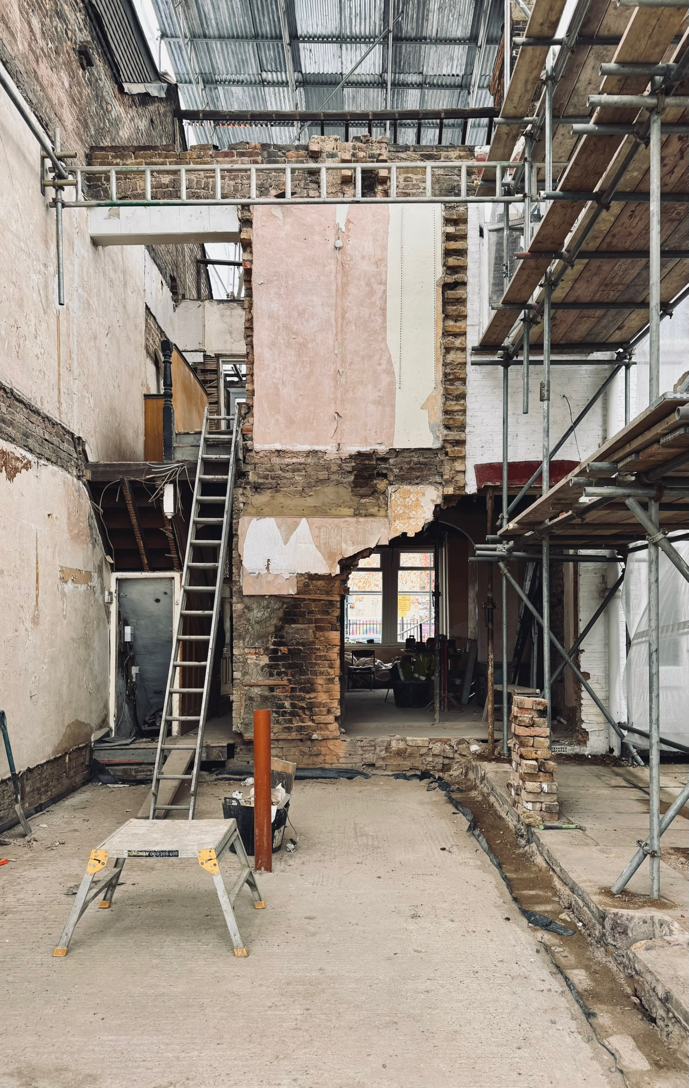 Structural works during construction of a London house extension