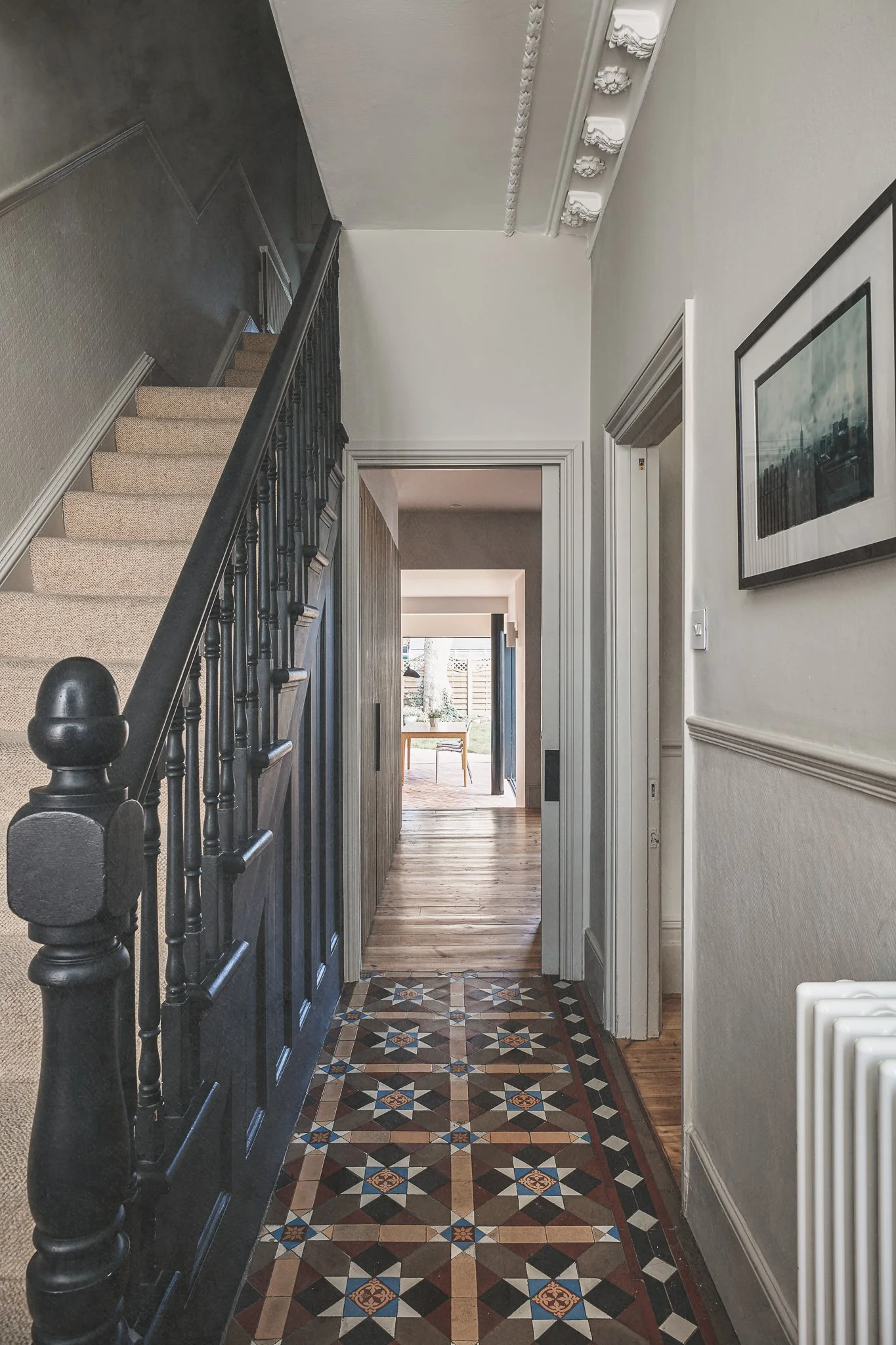 Refurbished period house interior in London with natural light and retained original character