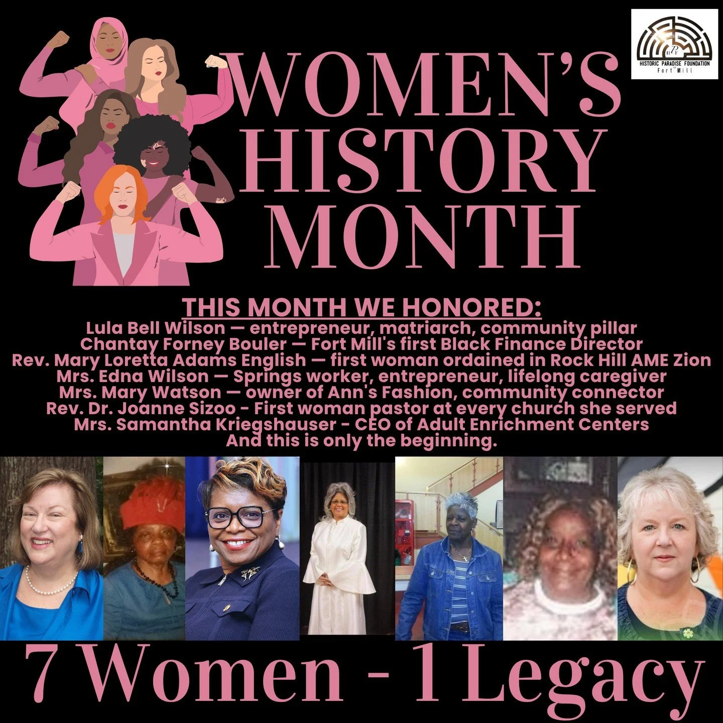 Women's History Month is ending &mdash; but these stories are forever.

This month we honored:
-Lula Bell Wilson &mdash; entrepreneur, matriarch, community pillar
-Chantay Forney Bouler &mdash; Fort Mill's first Black Finance Director
-Rev. Mary Lore
