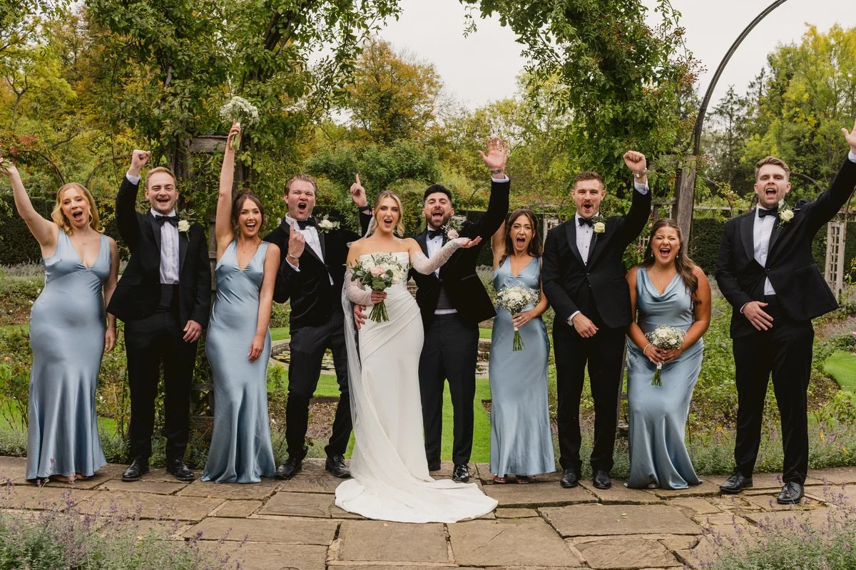 bridal party at great fosters wedding venue