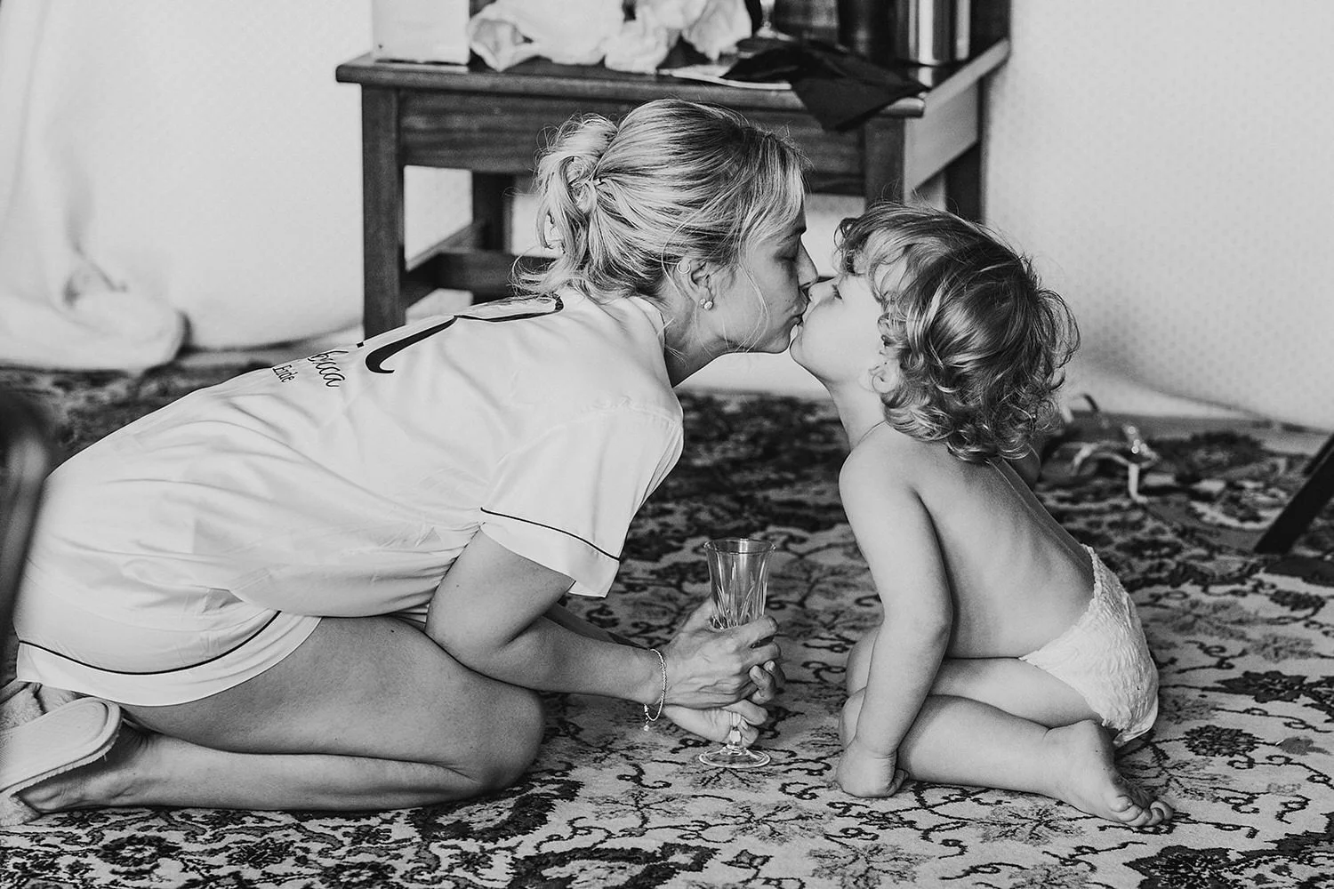 Bride and son unposed wedding photographer