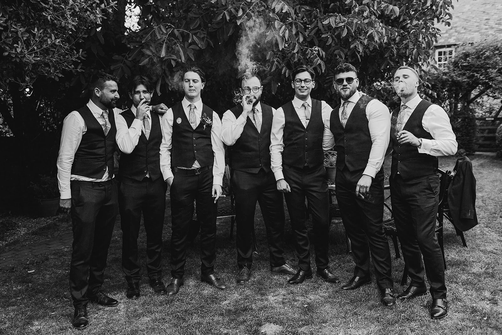groomsmen cigar smoking