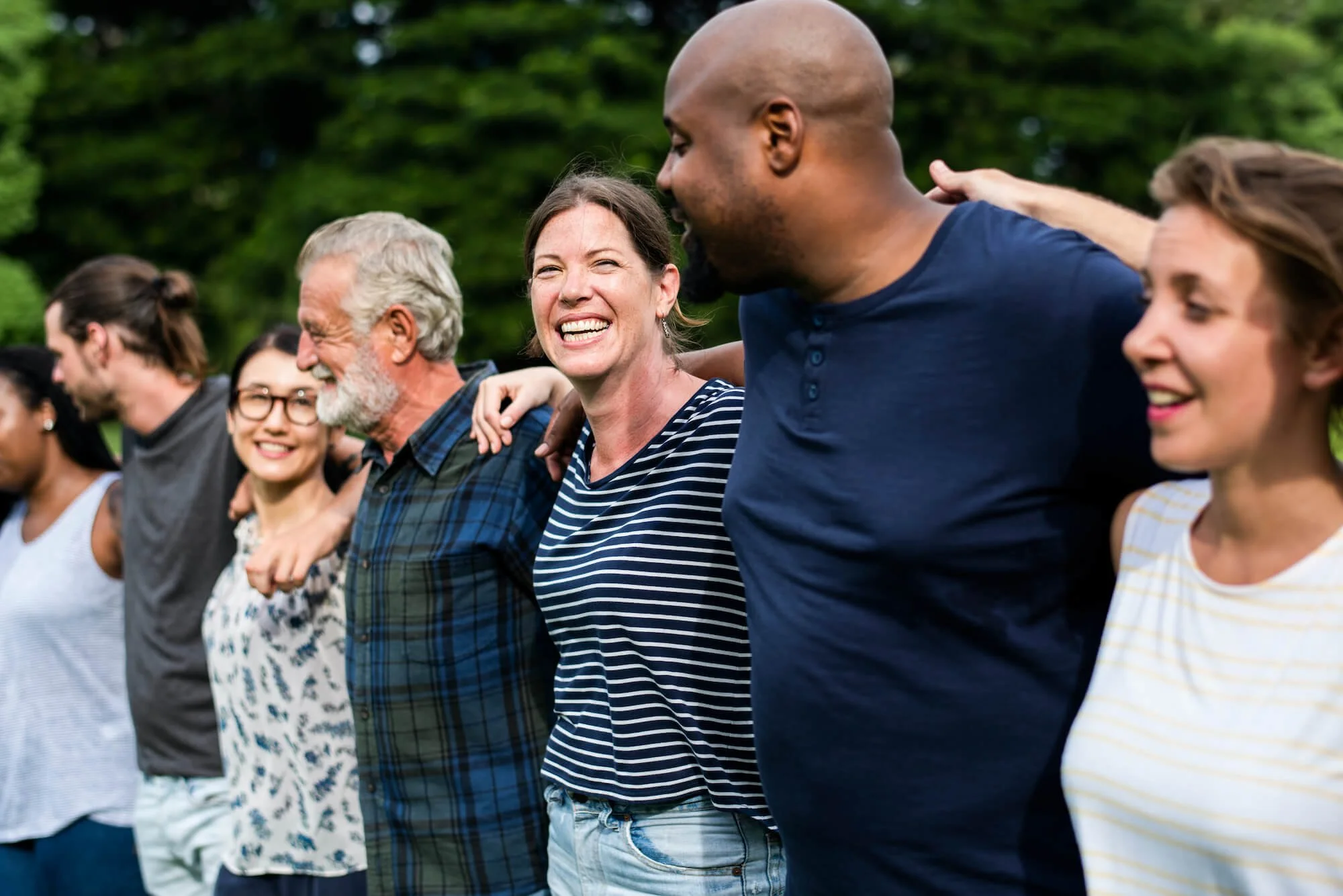 Cheerful diverse people together in the park