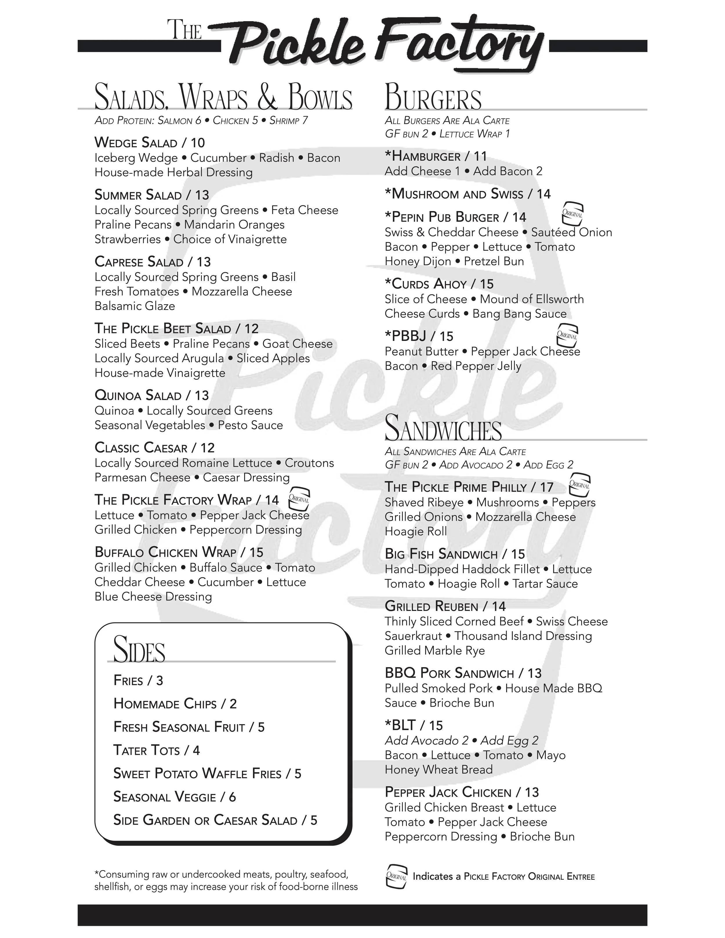 MENUS — The Pickle Factory