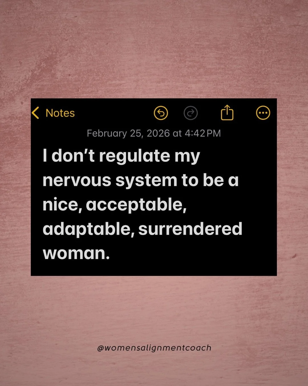 Screw regulation. 
It&rsquo;s not woman first.

It implies we are wrong, bad, or need fixing when we have EMOTIONS.

Reclaiming my nervous system is reclaiming what it means to be a wise woman in her full range of expression.

A woman aligned and att