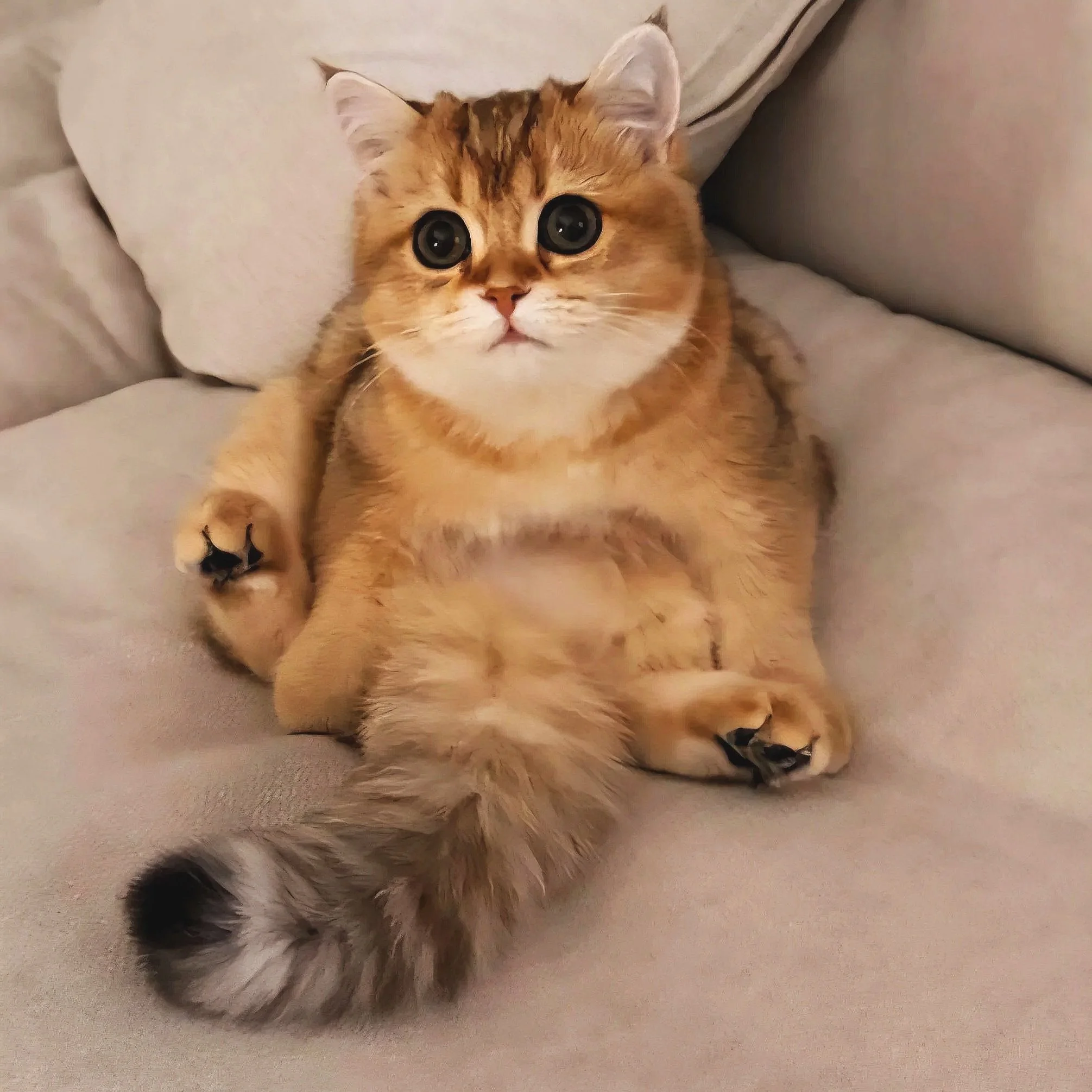 Scottish Straight black golden shaded sitting on sofa 