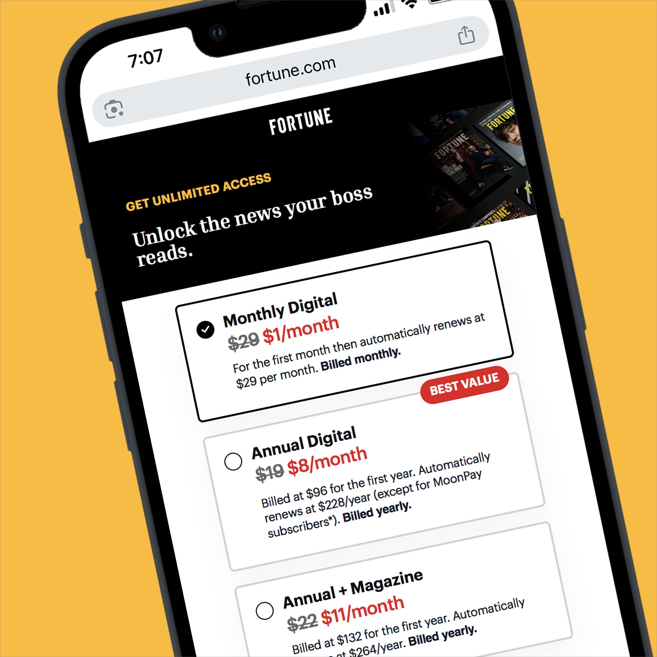 Subscriptions Page Redesign – Fortune.com