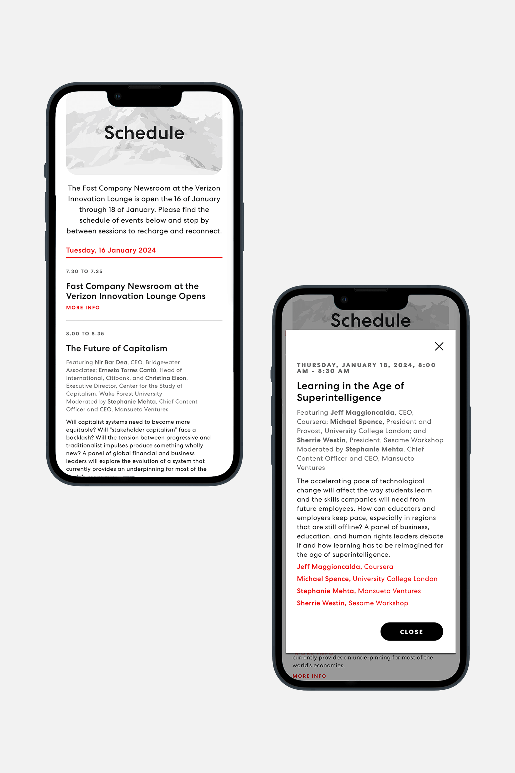 Schedule page / Event details pop-up