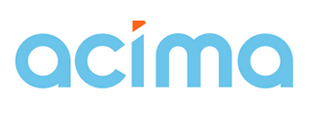 Acima logo in blue lowercase letters with an orange accent on the letter 'i'