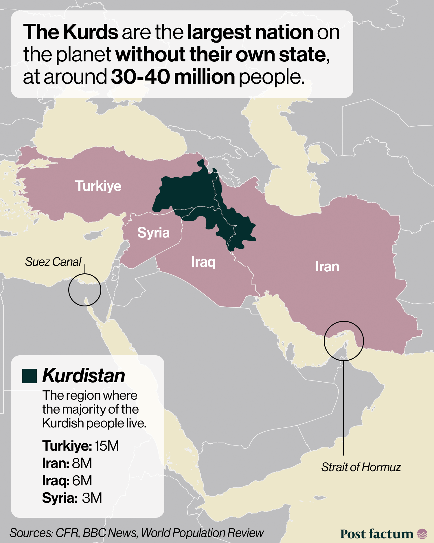 Map of Kurdistan: Kurdish areas in Turkiye, Syria, Iran, Iraq