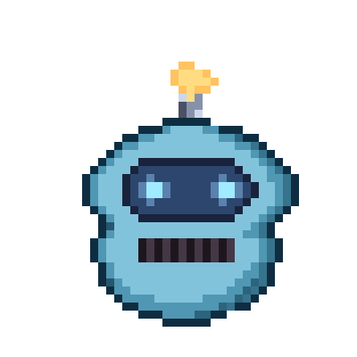 Pixel art depiction of a blue cartoon bomb with a lit fuse, set against a plain beige background.