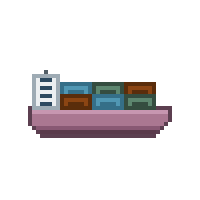 Pixel art illustration of a shelf holding colorful boxes and a book