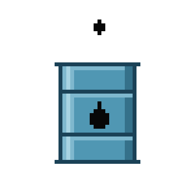 Pixelated drawing of a gray filing cabinet with three drawers against a pink background.