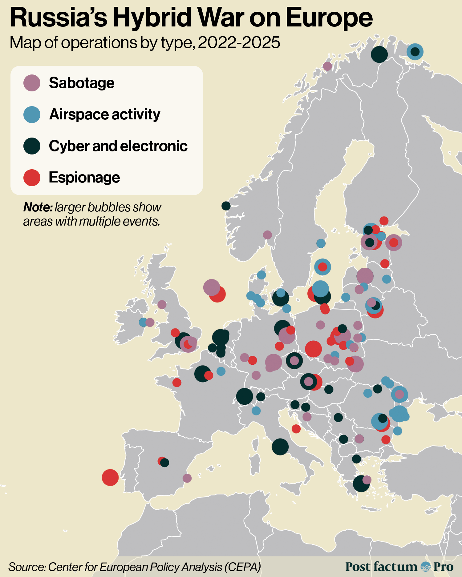 Map of Russian Hybrid Operations in Europe