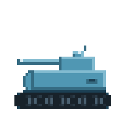 Pixel art illustration of a blue military tank with a long barrel
