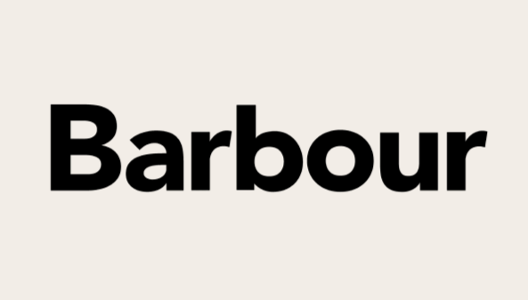 Barbour logo in black text on a beige background.