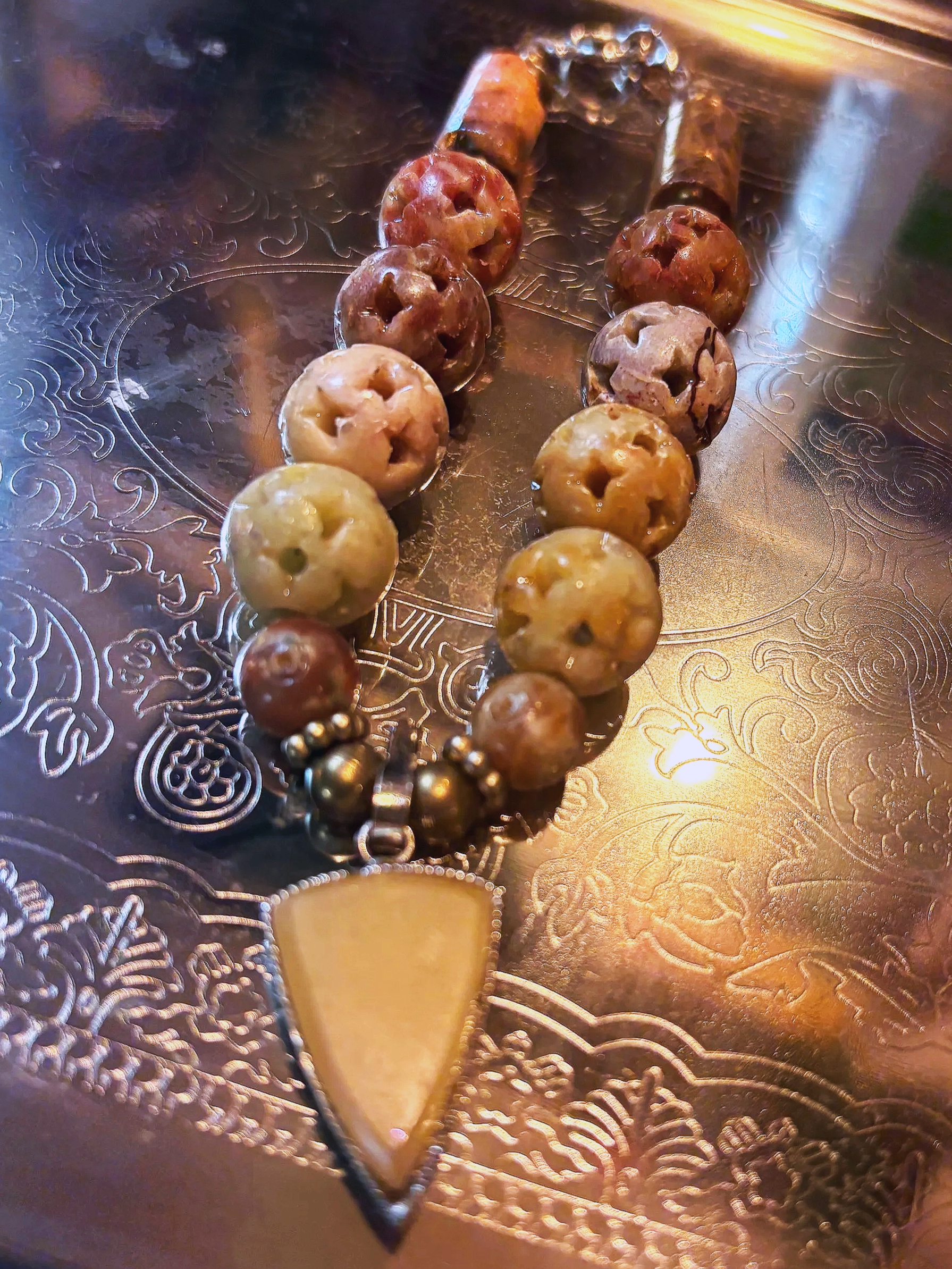 Earth Stone Beaded Bracelet —Healing Crystal Jewelry Neutral Toned Handmade Bracelet