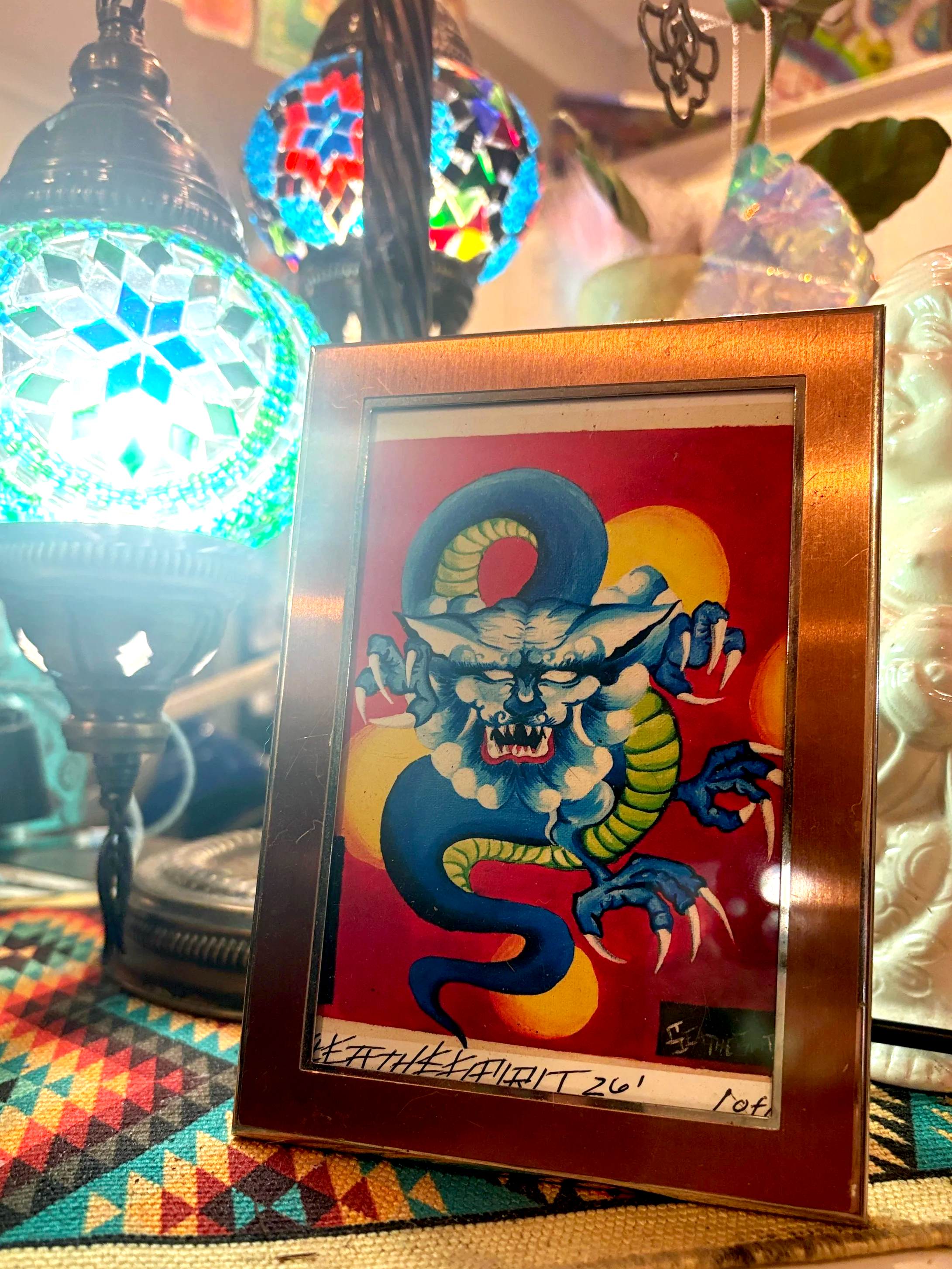 Foo Dragon framed archival art print by Sea The Spirit featuring a detailed mythical dragon with sacred geometry and spiritual symbolism